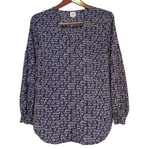 Cabi #5336 Women Navy Te Amo Love You Print Blouse Medium Balloon Sleeve